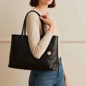 Brahmin Vintage Black Leather Large Carry All Travel Tote Bag